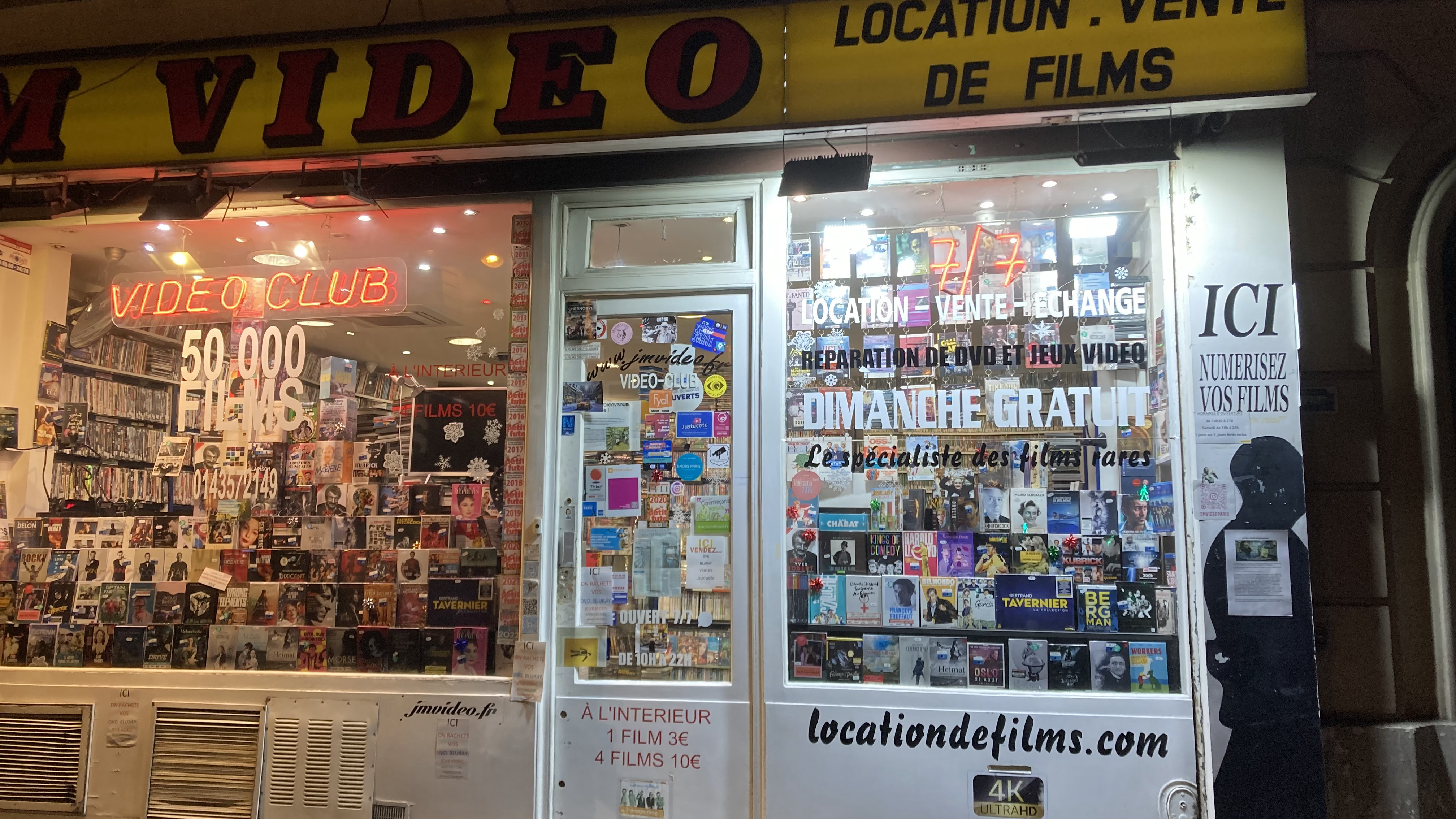 The retro store front of JM Video, an offbeat place in Paris.