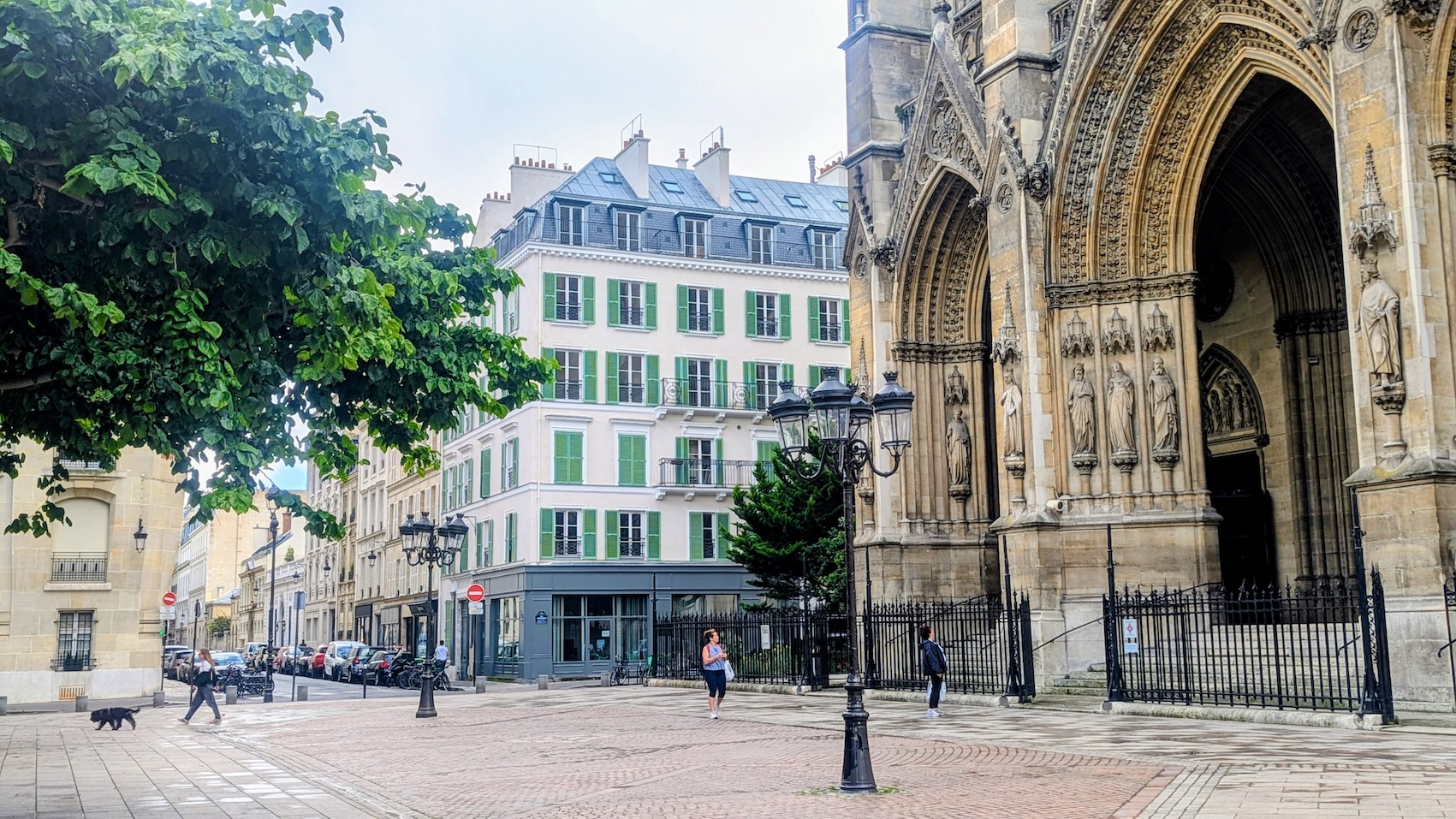 The Basilique Sainte-Clotilde in front of Square Samuel Rousseau in the 7th arrondissement.